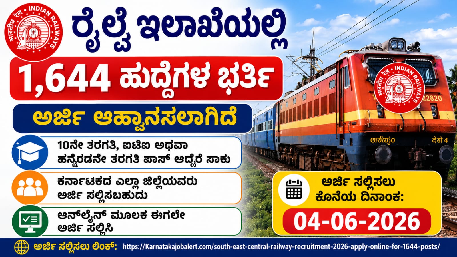 Indian Railway Recruitment 2026 1644 posts Kannada