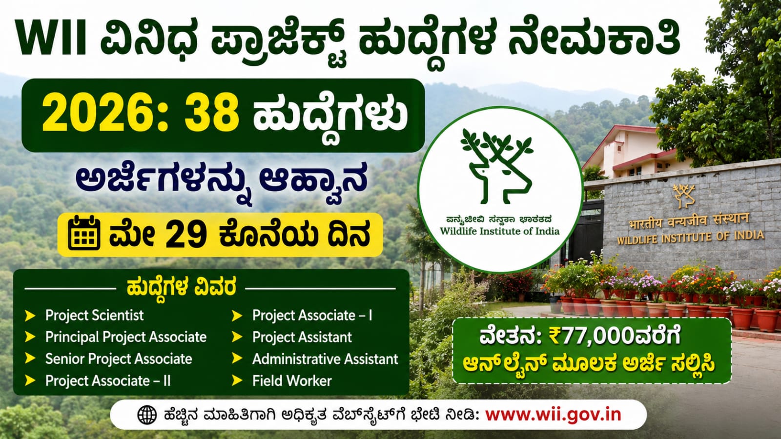 WII Recruitment 2026 notification for 38 project posts apply online