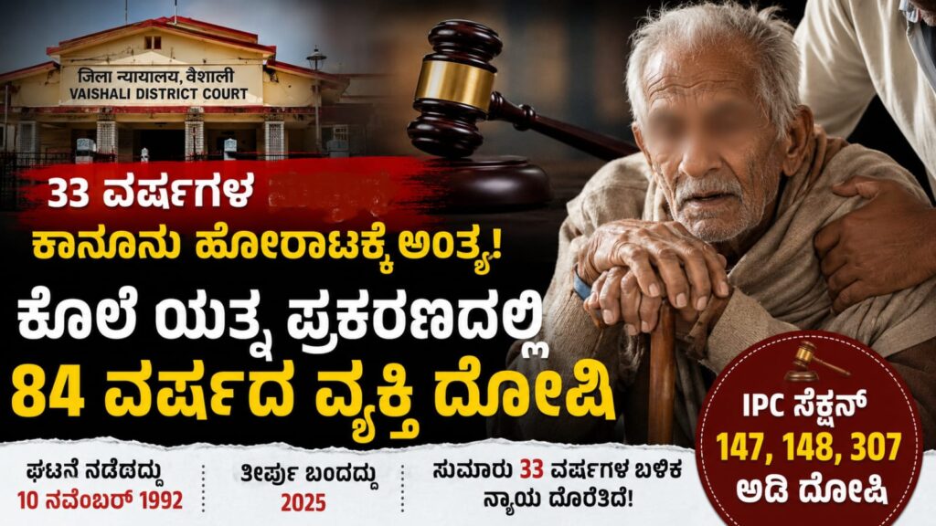 33years attempt to murder case verdict: 33 ವರ್ಷಗಳ ಬಳಿಕ ಕೊಲೆ ಯತ್ನ ಪ್ರಕರಣಕ್ಕೆ ಅಂತ್ಯ.84 ವರ್ಷದ ವ್ಯಕ್ತಿಗೆ ನ್ಯಾಯಾಲಯದಿಂದ ದೋಷಿ ತೀರ್ಪು