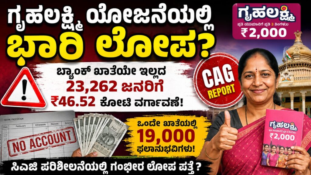 ಗೃಹಲಕ್ಷ್ಮಿ ಯೋಜನೆ ಸಿಎಜಿ ವರದಿ ಬ್ಯಾಂಕ್ ಖಾತೆ ಲೋಪಗಳ ಬಗ್ಗೆ ಮಾಹಿತಿ
