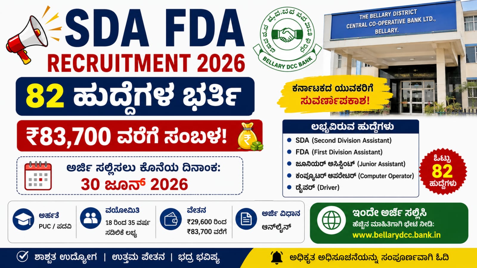 SDA FDA Recruitment 2026 Karnataka Job Notification Bellary DCC Bank SDA FDA Vacancy 2026