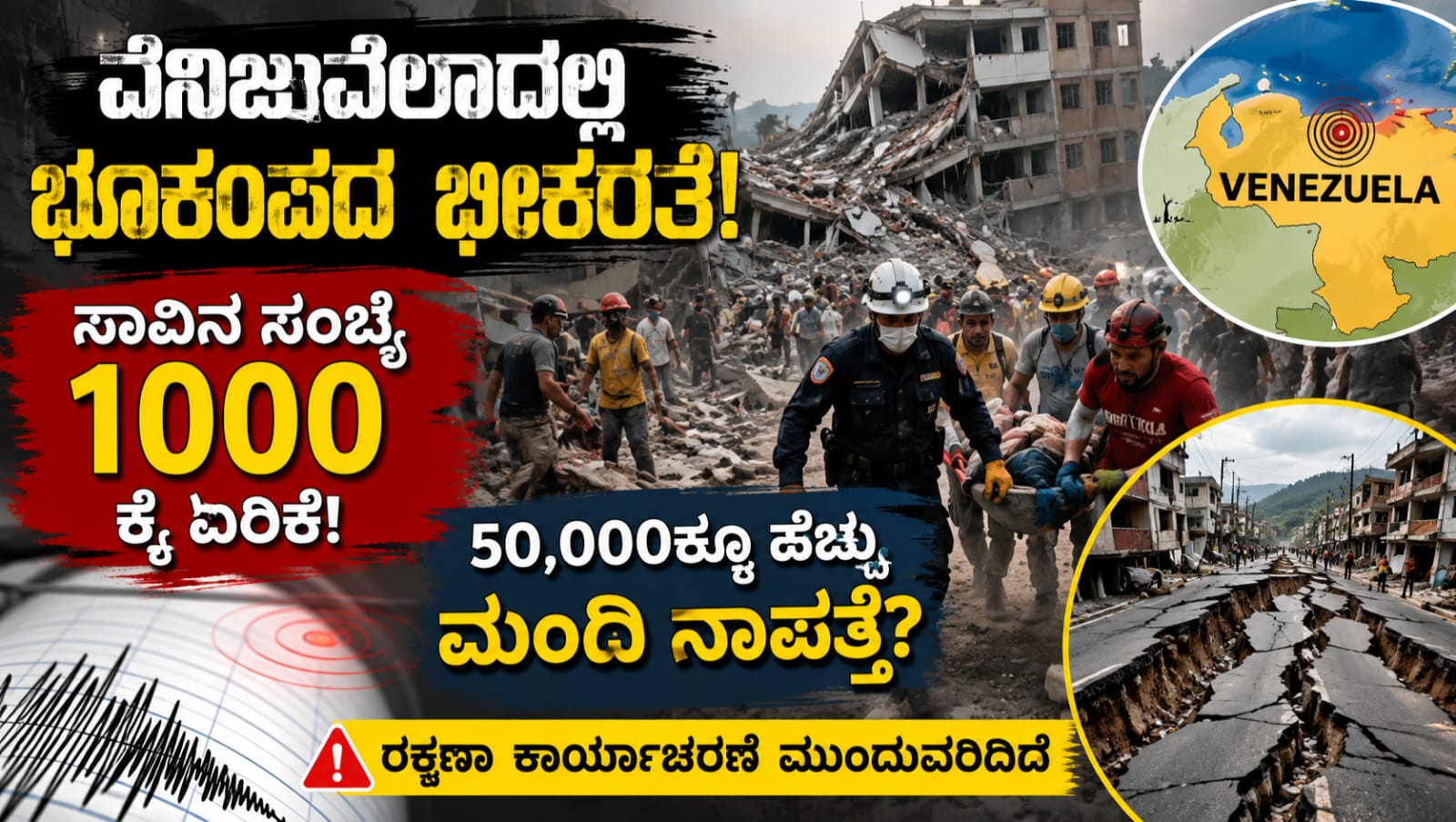 ವೆನಿಜುವೆಲಾದ ಲಾ ಗುಯಿರಾ ಪ್ರದೇಶದಲ್ಲಿ ಭೂಕಂಪದ ಬಳಿಕ ಕುಸಿದ ಕಟ್ಟಡಗಳ ನಡುವೆ ರಕ್ಷಣಾ ಸಿಬ್ಬಂದಿ ಶೋಧ ಕಾರ್ಯ ನಡೆಸುತ್ತಿರುವ ದೃಶ್ಯ.