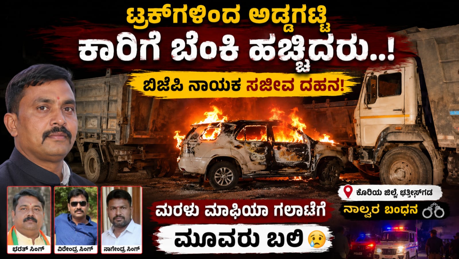 ಭರತ್ ಸಿಂಗ್ ಕಾರು ಬೆಂಕಿ ಪ್ರಕರಣ ಛತ್ತೀಸ್ಗಢ ಕೊರಿಯ ಜಿಲ್ಲೆ