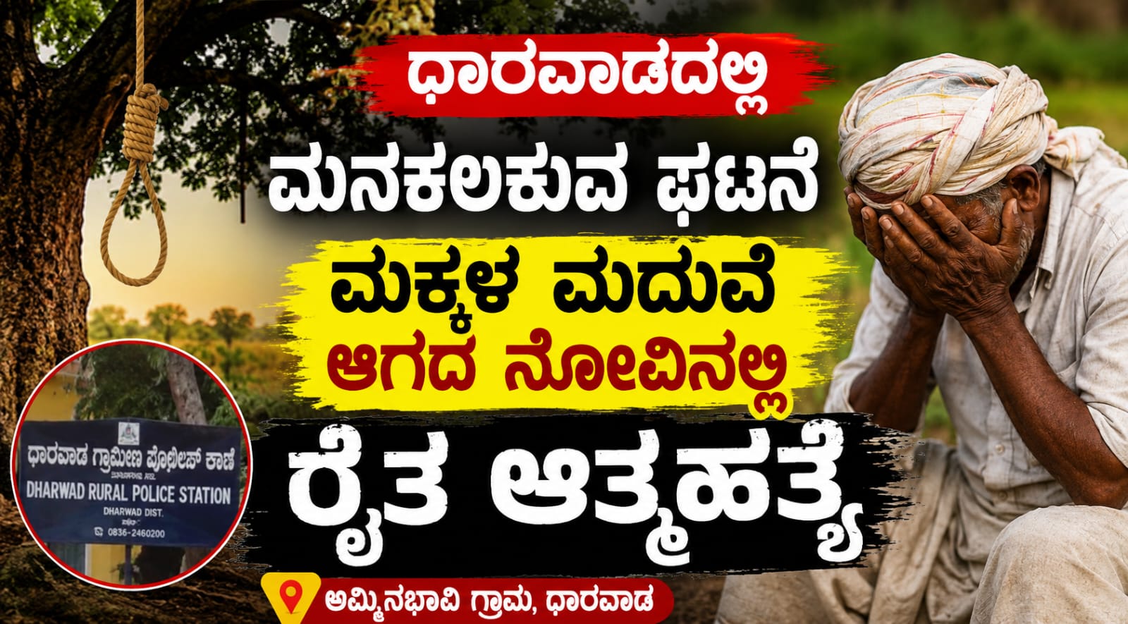 ಧಾರವಾಡ ಅಮ್ಮಿನಬಾವಿ ಗ್ರಾಮದಲ್ಲಿ ರೈತ ಆತ್ಮಹತ್ಯೆ ಪ್ರಕರಣ