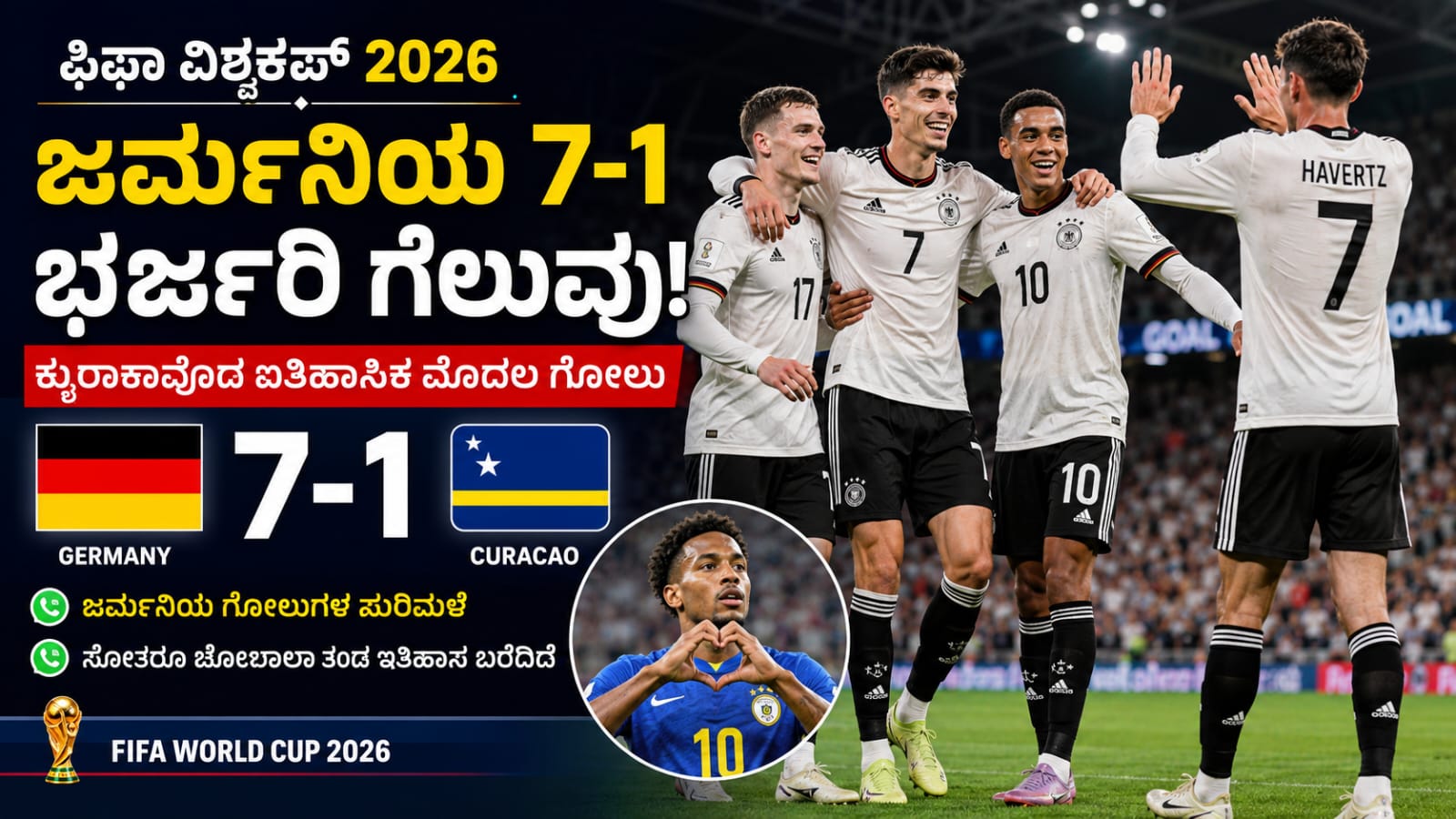 Germany players celebrating goals against Curacao in FIFA World Cup 2026 match
