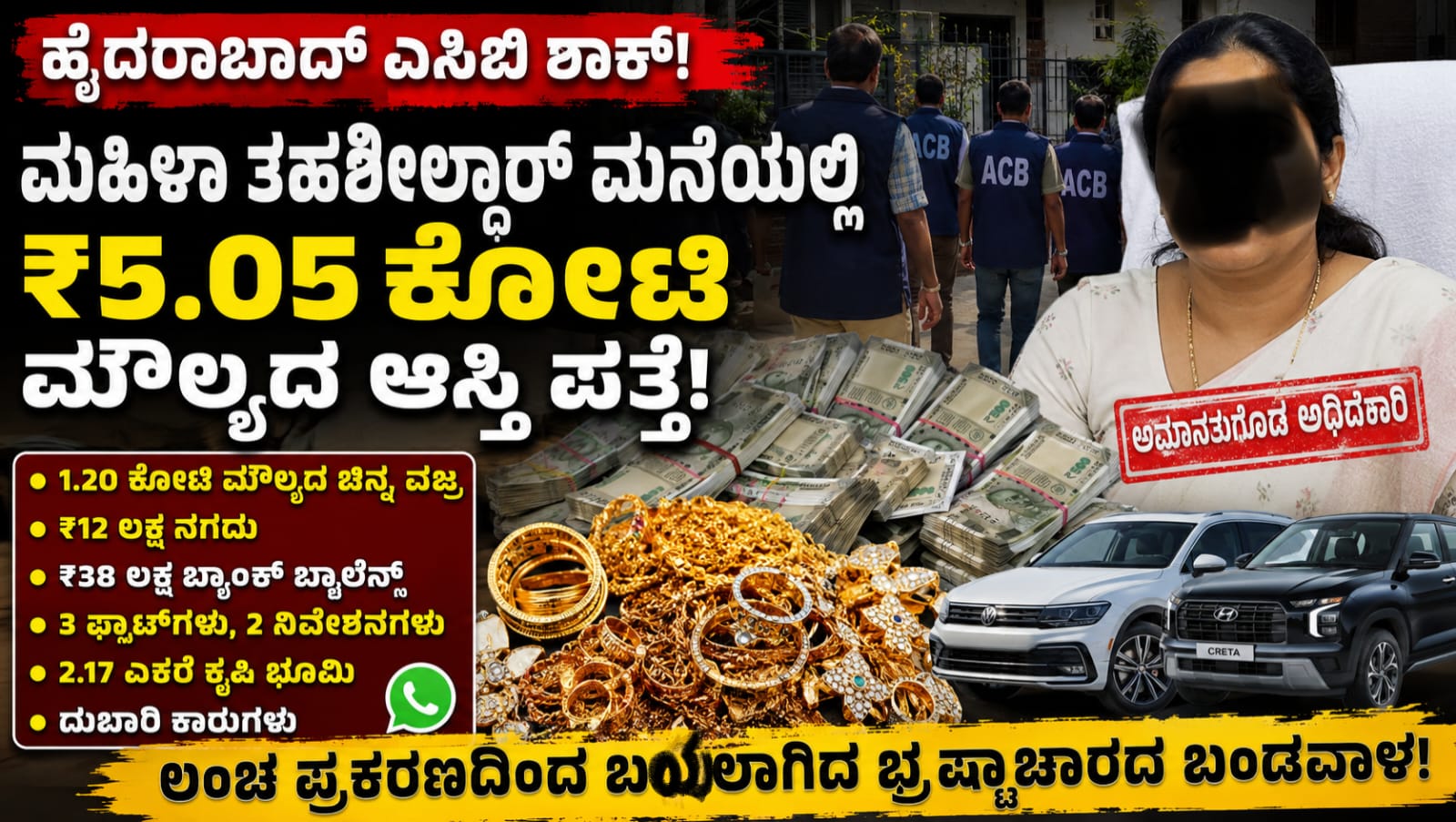 Hyderabad ACB raid at suspended Tahsildar Thummakomma Sucharita house