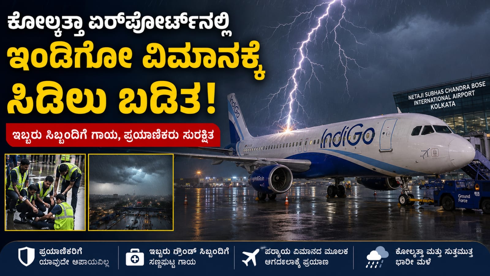 Indigo aircraft struck by lightning at Kolkata Airport during thunderstorm