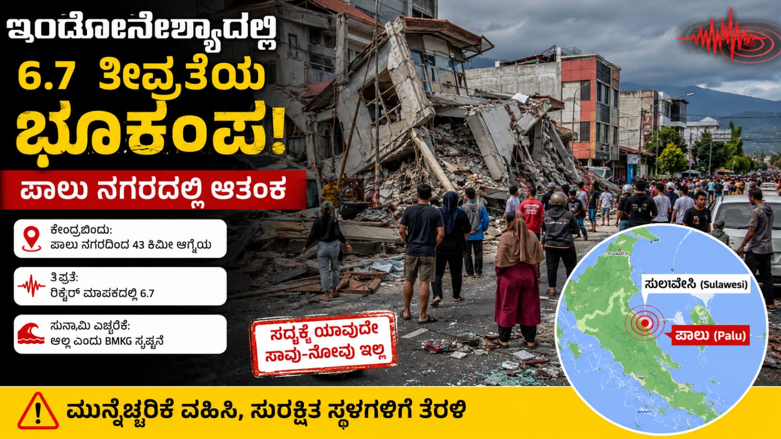 ಇಂಡೋನೇಷ್ಯಾದ ಪಾಲು ನಗರದಲ್ಲಿ 6.7 ತೀವ್ರತೆಯ ಭೂಕಂಪದ ಬಳಿಕ ಹಾನಿಗೊಳಗಾದ ಕಟ್ಟಡಗಳು
