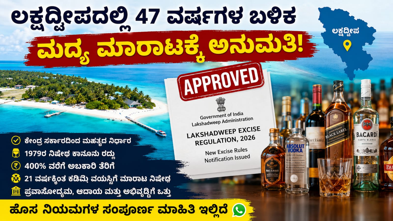 Lakshadweep liquor sale: ಲಕ್ಷದ್ವೀಪದಲ್ಲಿ 47 ವರ್ಷಗಳ ಬಳಿಕ ಮದ್ಯ ಮಾರಾಟಕ್ಕೆ ಅವಕಾಶ: ಹೊಸ ನಿಯಮಗಳ ಹಿಂದಿನ ಉದ್ದೇಶವೇನು?