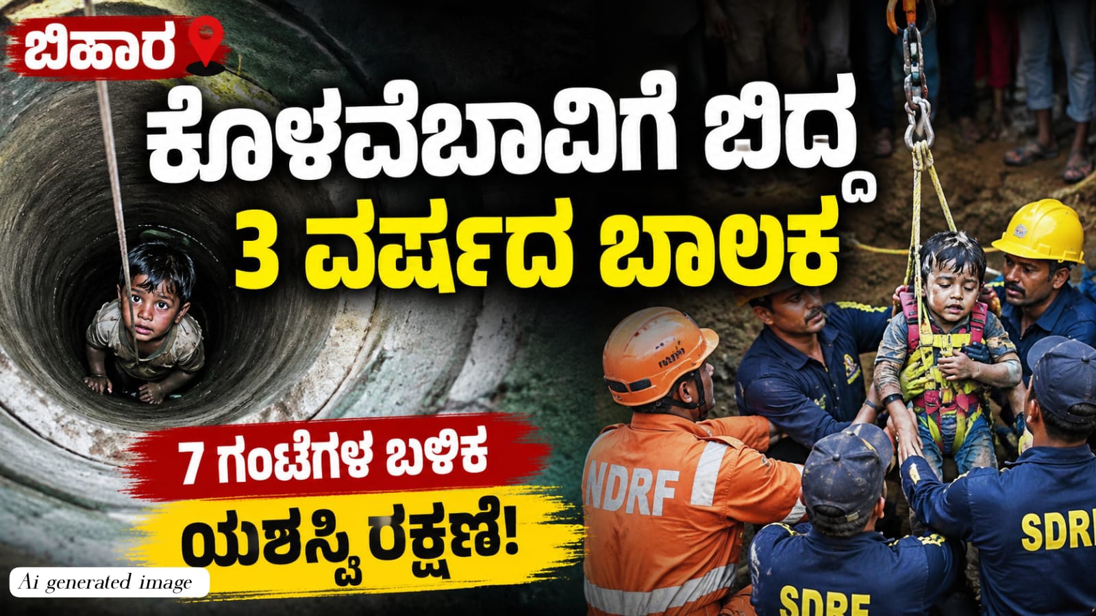ಬಿಹಾರದ ಗಯಾ ಜಿಲ್ಲೆಯ ರಘುನಗರ ಗ್ರಾಮದಲ್ಲಿ ತೆರೆದ ಕೊಳವೆಬಾವಿಗೆ ಬಿದ್ದ ಮೂರು ವರ್ಷದ ಪಿಯೂಷ್ ಕುಮಾರ್‌ನನ್ನು SDRF ಮತ್ತು NDRF ತಂಡಗಳು ಯಶಸ್ವಿಯಾಗಿ ರಕ್ಷಿಸುತ್ತಿರುವ ದೃಶ್ಯ.