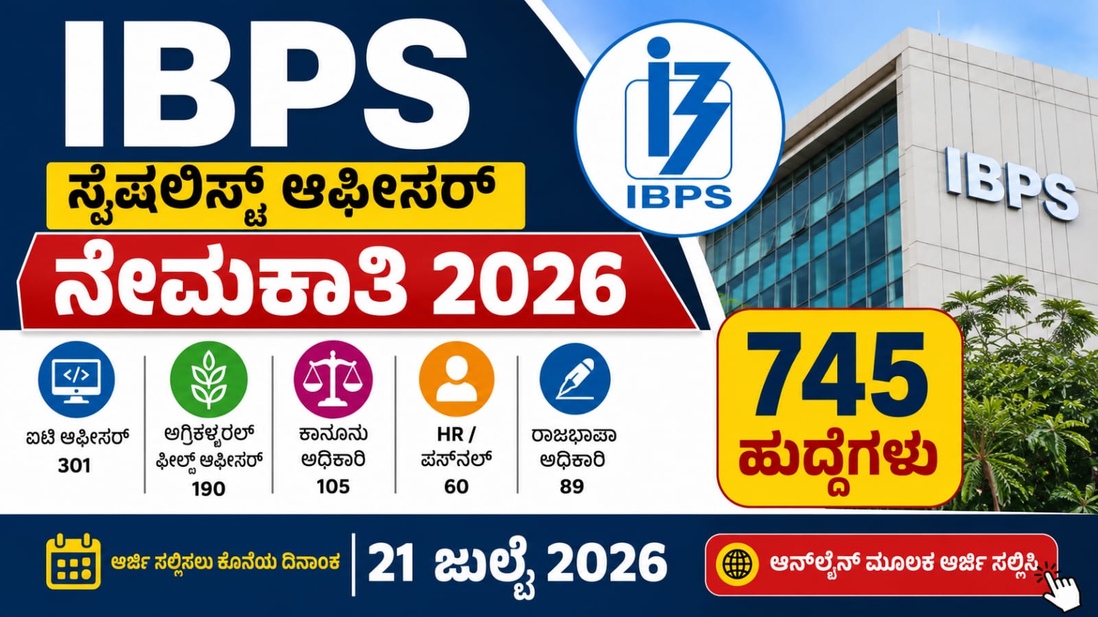 IBPS ಸ್ಪೆಷಲಿಸ್ಟ್ ಆಫೀಸರ್ ನೇಮಕಾತಿ 2026 ಅಧಿಸೂಚನೆ – ಒಟ್ಟು 745 ಹುದ್ದೆಗಳಿಗೆ ಆನ್‌ಲೈನ್ ಅರ್ಜಿ ಆಹ್ವಾನ.