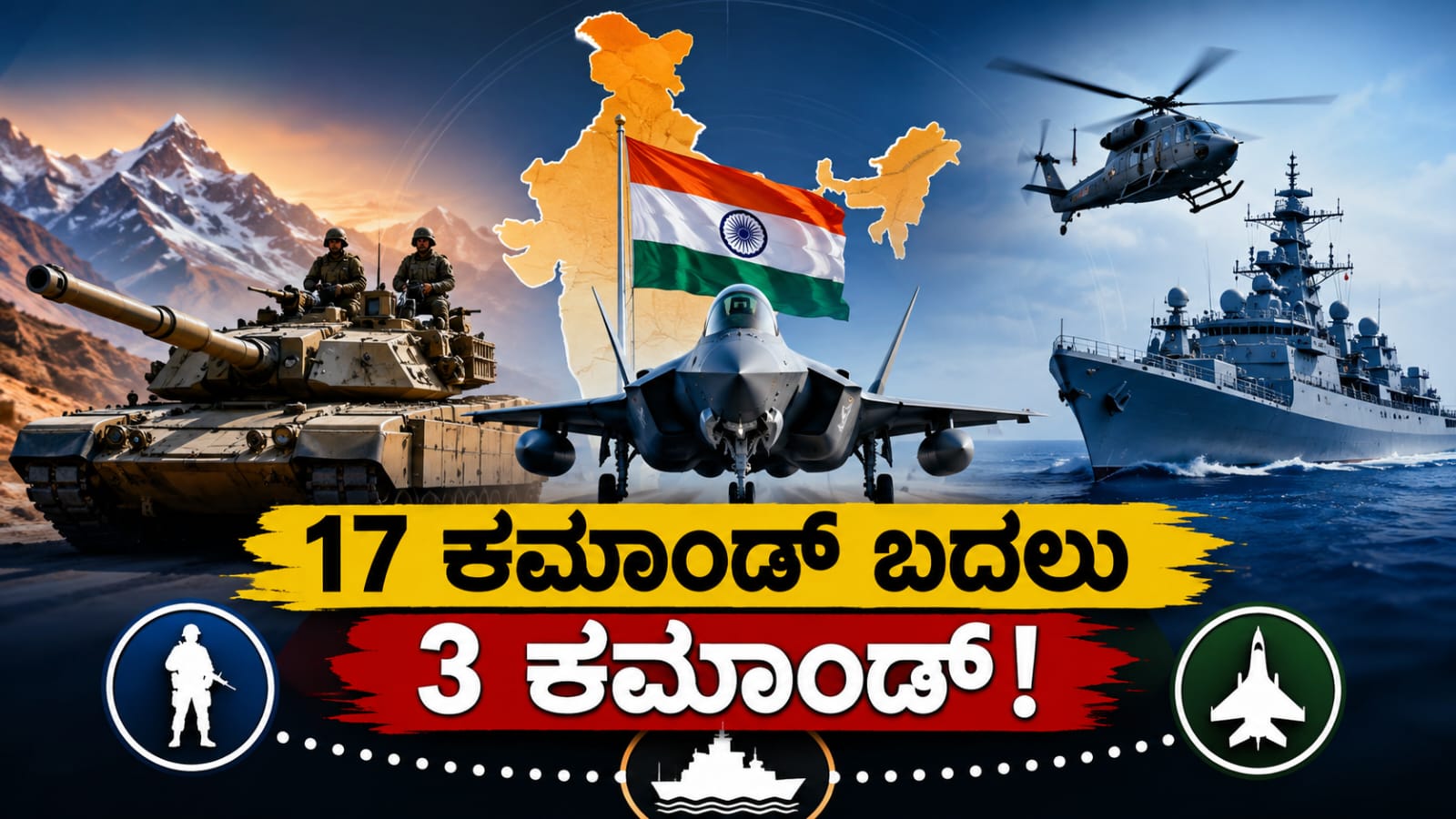 ಭಾರತದ ಭೂಸೇನೆ, ನೌಕಾಪಡೆ ಮತ್ತು ವಾಯುಪಡೆಯನ್ನು ಒಗ್ಗೂಡಿಸುವ ಇಂಟಿಗ್ರೇಟೆಡ್ ಥಿಯೇಟರ್ ಕಮಾಂಡ್ ವ್ಯವಸ್ಥೆಯ ಸಾಂಕೇತಿಕ ಚಿತ್ರ.