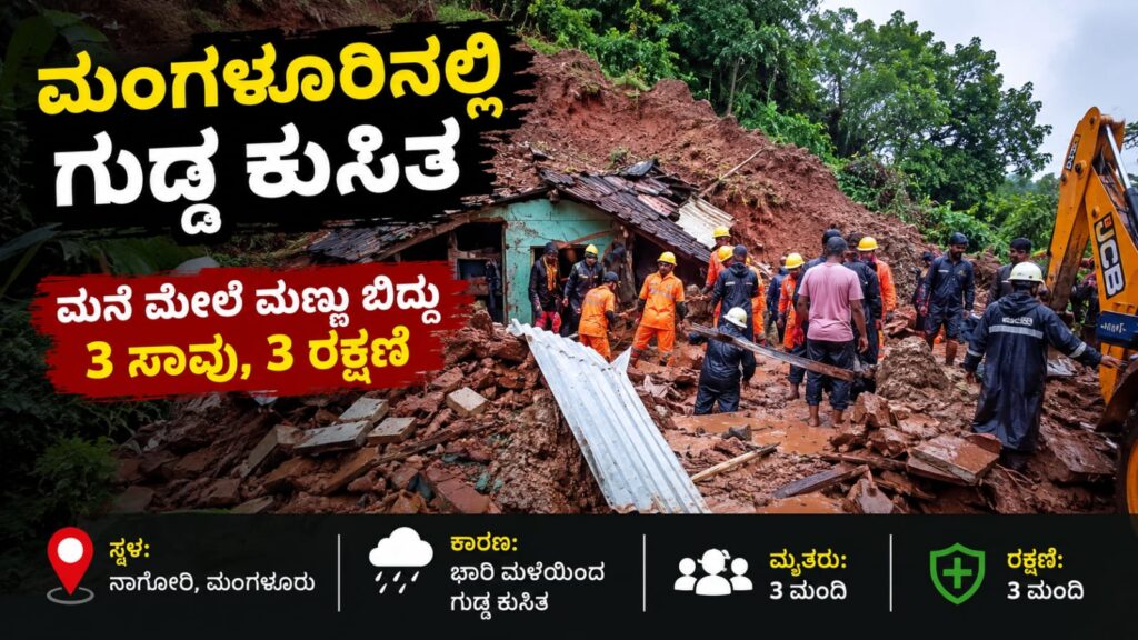 ಮಂಗಳೂರಿನ ನಾಗೋರಿ ಪ್ರದೇಶದಲ್ಲಿ ಗುಡ್ಡ ಕುಸಿತದ ಬಳಿಕ ರಕ್ಷಣಾ ಕಾರ್ಯಾಚರಣೆ